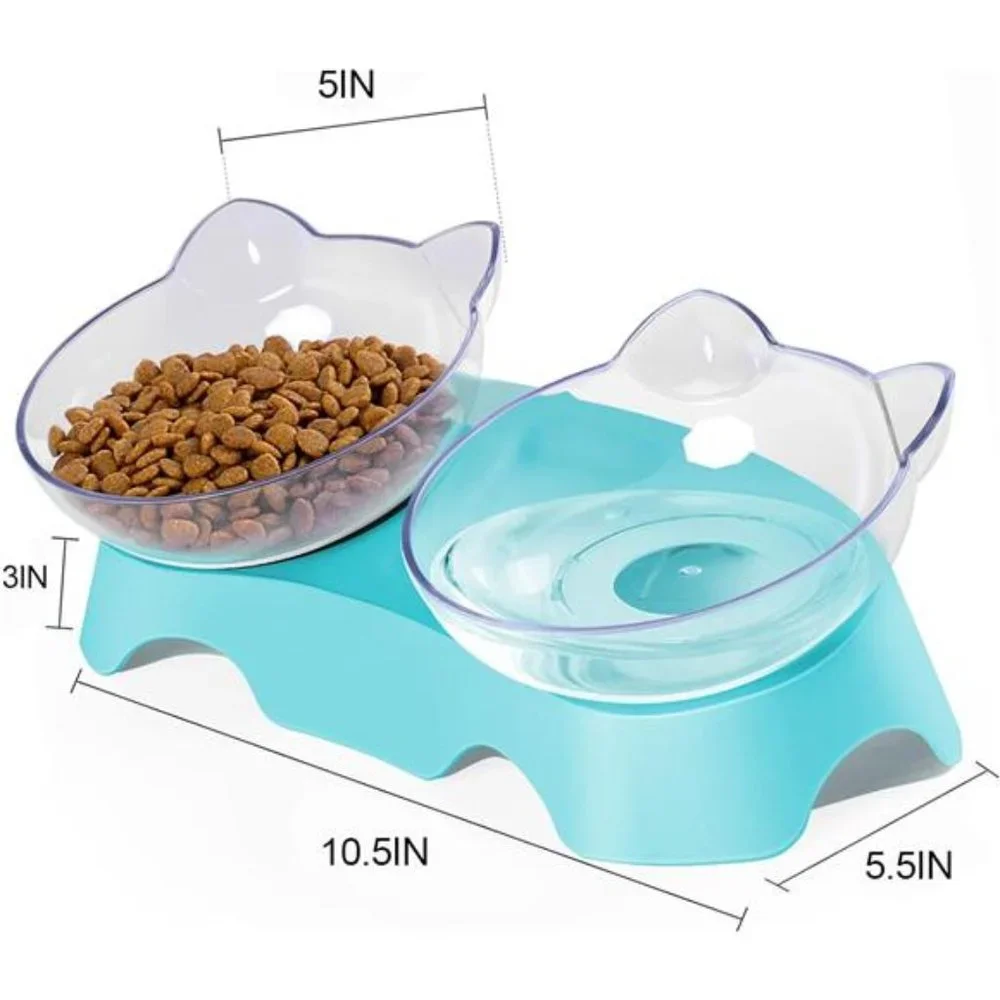 Double Kitty Bowls with 15° | Pet Feeding Bowl for Small cat and Puppy | Blue